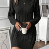 Women's Cable Knit Sweater Dress - High Neck Rib-Knit Long Sleeve Fall/Winter