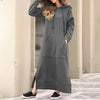 Women Hooded Midi Sweatshirt Dress Lace-Up Hem Long Loose Casual Winter Dress