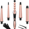 5-in-1 Interchangeable Curling Wand Set – 0.3–1.25 in (0.8–3.2 cm) Ceramic Barrels, Dual-Voltage Hair Curler with Clips & Glove