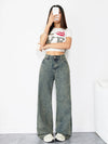 High Waist Wide Leg Denim Jeans for Women, Loose Fit Ankle-Length Vintage Casual Streetwear