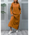 Women Hooded Midi Sweatshirt Dress Lace-Up Hem Long Loose Casual Winter Dress