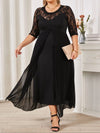 Black Lace Patchwork Summer Maxi Dress Sheer Panel A-Line Plus Size