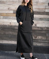 Women Hooded Midi Sweatshirt Dress Lace-Up Hem Long Loose Casual Winter Dress