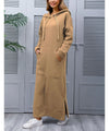 Women Hooded Midi Sweatshirt Dress Lace-Up Hem Long Loose Casual Winter Dress