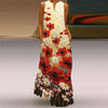 Vintage Print V-Neck Sleeveless Maxi Sundress – Elegant Long Summer Dress for Women