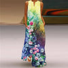 V-Neck Sleeveless Maxi Dress for Women – Retro Print Summer Sundress with Pockets, A-Line Floor-Length