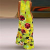 V-Neck Sleeveless Maxi Dress for Women – Retro Print Summer Sundress with Pockets, A-Line Floor-Length