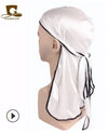Silky Satin Durag Bandana Turban Headwrap - Long Tail Biker Headwear, One Size Fits Most