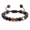 8mm Tiger Eye & Lava Stone Adjustable Braided Bracelet — Unisex Beaded Yoga Healing Energy Bracelet