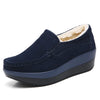 Women's Winter Cow Suede Loafers — Plush Wool-Lined Platform Moccasins, Warm Slip-On Flats