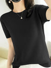 Women's Short-Sleeve Knit O-Neck Pullover - Wool-Cotton Blend Lightweight Summer Top