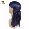 Silky Satin Durag Bandana Turban Headwrap - Long Tail Biker Headwear, One Size Fits Most