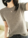 Women's Short-Sleeve Knit O-Neck Pullover - Wool-Cotton Blend Lightweight Summer Top