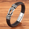 TYO Men's Geometric Stainless Steel Braided Leather Bracelet with Magnetic Clasp - Black/Blue - 19/21/23 cm (7.5/8.3/9.1 in)