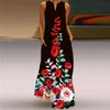Vintage Print V-Neck Sleeveless Maxi Sundress – Elegant Long Summer Dress for Women