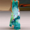 V-Neck Sleeveless Maxi Dress for Women – Retro Print Summer Sundress with Pockets, A-Line Floor-Length