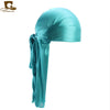 Silky Satin Durag Bandana Turban Headwrap - Long Tail Biker Headwear, One Size Fits Most