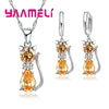 YAAMELI 925 Sterling Silver Cat Pendant Necklace & Huggie Earring Jewelry Set with Cubic Zirconia – Cute Gift for Women & Girls