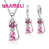 YAAMELI 925 Sterling Silver Cat Pendant Necklace & Huggie Earring Jewelry Set with Cubic Zirconia – Cute Gift for Women & Girls