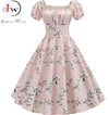 Vintage Floral Midi Dress for Women – Puff Sleeve A-Line Summer Party Dress