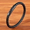 Men's Black Genuine Leather Handwoven Bracelet with Stainless Steel Toggle Clasp - 19/21/23 cm (7.5/8.3/9.1 in)