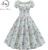 Vintage Floral Midi Dress for Women – Puff Sleeve A-Line Summer Party Dress