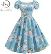 Vintage Floral Midi Dress for Women – Puff Sleeve A-Line Summer Party Dress