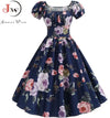 Vintage Floral Midi Dress for Women – Puff Sleeve A-Line Summer Party Dress
