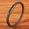 Men's Black Genuine Leather Handwoven Bracelet with Stainless Steel Toggle Clasp - 19/21/23 cm (7.5/8.3/9.1 in)