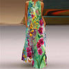 V-Neck Sleeveless Maxi Dress for Women – Retro Print Summer Sundress with Pockets, A-Line Floor-Length