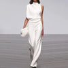 Women's Elegant One-Shoulder Long-Sleeve Wide-Leg Jumpsuit for Office and Party