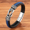 TYO Men's Geometric Stainless Steel Braided Leather Bracelet with Magnetic Clasp - Black/Blue - 19/21/23 cm (7.5/8.3/9.1 in)