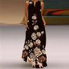 Vintage Print V-Neck Sleeveless Maxi Sundress – Elegant Long Summer Dress for Women