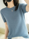 Women's Short-Sleeve Knit O-Neck Pullover - Wool-Cotton Blend Lightweight Summer Top
