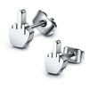 Middle Finger Stud Earrings 2-Pack – Stainless Steel Unisex Punk Black Gold Silver Plated