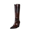Kaky Pointed Toe Thick-Heel Western Knee-High Boots for Women