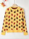 Plus Size Maple Leaf Knit Pullover Sweater Long Sleeve Warm Autumn Winter Christmas Top