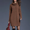 Plus Size Knit Turtleneck Sweater Dress - Knee-Length Plaid, Loose Fit up to 4XL