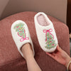 Christmas Tree Embroidered Plush Furry Slippers – Thick-Soled Non-Slip Indoor House Slippers with Bow, Warm Holiday Gift (Unisex)