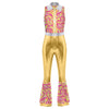Women's Metallic Disco Jumpsuit 70s 80s Flared Ankle-Length Party Clubwear