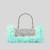 Ostrich Feather Rhinestone Evening Bag – Faux Fur Tassel Crossbody Baguette Purse, Glitter Party Clutch (23 x 5 x 10 cm / 9.1 x 2.0 x 3.9 in)
