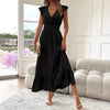 Women's V-Neck Solid A-Line Maxi Dress - Sleeveless Office & Casual Summer Gown