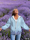 Women's Hooded Zip Sweater - 3D Lavender Floral & Soldier Print