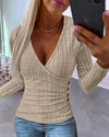 Women's V-Neck Button Knit Pullover - Autumn Long Sleeve Casual Sweater