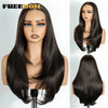 Synthetic Lace Front Wig for Black Women, Layered Straight, 24 in (61 cm) Ombre Brown T-Part, 6x4 Pre-Plucked Glueless Wear-and-Go