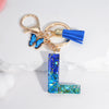 Acrylic Alphabet (A-Z) Tassel Keychain with Crystal Butterfly Charm - Fashion Key Ring Gift for Women