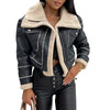 Women's Faux Leather Biker Jacket with Faux Fur Collar – Vintage Moto Coat, Warm Winter Outerwear