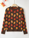 Plus Size Women's Round Neck Pullover Sweater – Falling Leaves Floral Knit, 1XL–4XL (Autumn/Winter)
