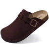 Suede Cork Clogs for Women - Adjustable Buckle Mules with Arch Support, Non-Slip Sandals for Outdoor & Home