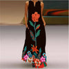 Women's Vintage Printed Boho Maxi Dress - V-Neck Sleeveless A-Line Summer Beach & Party Dress